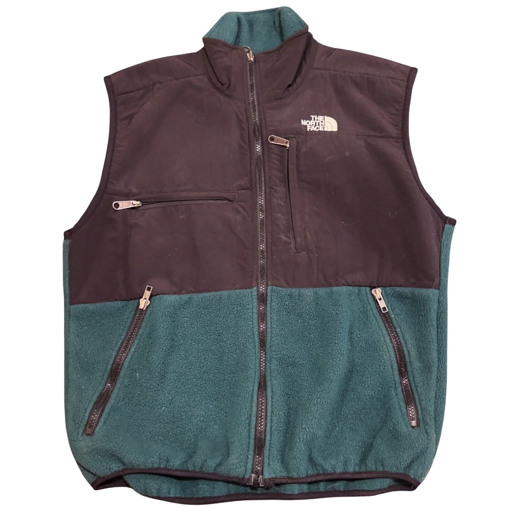 Vintage North Face Denali Fleece Vest Green Black Zip up Gorpcore granola XS pet - Picture 1 of 7